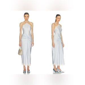 HELSA Viscose Satin Dress With Lace in Baby Blue